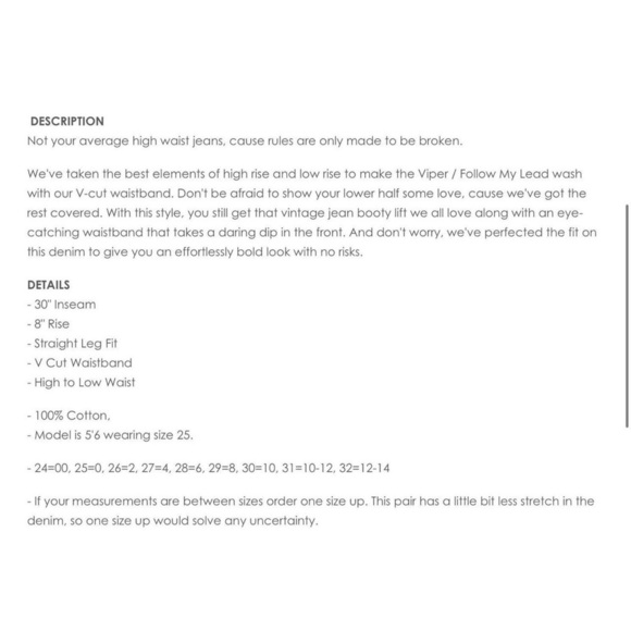 Revice V Waist Follow My Lead Straight Leg Jeans- Size 27 - Picture 11 of 11